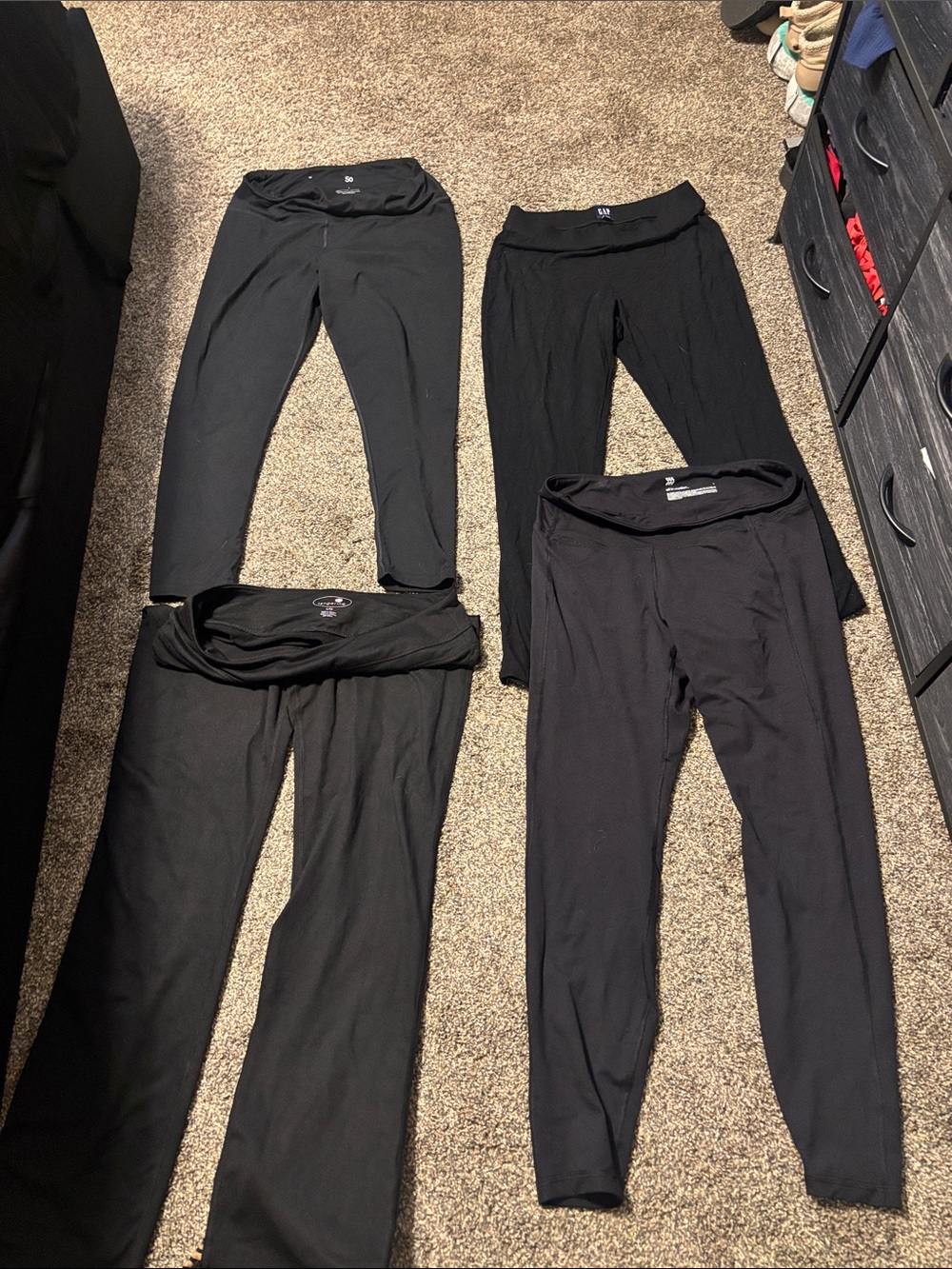 4 Pairs Large Black Leggings Bundle - 3 regular 1 flare